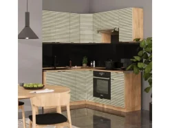 New Vicco Fame-Line Eckküche Eiche Paneel/Goldkraft Eiche 160 x 190 cm AP Anthrazit ohne E-Geräte Berghütten Eiche