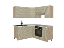 Vicco Fame-Line Eckküche Eiche Paneel/Goldkraft Eiche 160 x 190 cm AP Marmor ohne E-Geräte< Winkelküchen|Küchenschränke