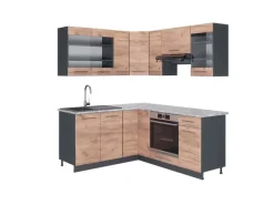 Outlet Vicco Fame-Line Eckküche Goldkraft Eiche/Anthrazit 160 x 190 cm AP Marmor ohne E-Geräte Anthrazit-Eiche