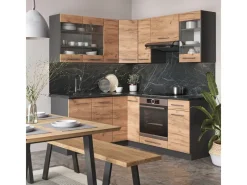 Outlet Vicco Fame-Line Eckküche Goldkraft Eiche/Anthrazit 160 x 190 cm AP Marmor ohne E-Geräte Anthrazit-Eiche