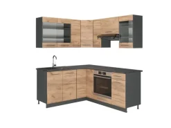 Winkelküchen<Vicco Fame-Line Eckküche Goldkraft Eiche/Anthrazit 160 x 60 cm ohne Arbeitsplatte ohne E-Geräte