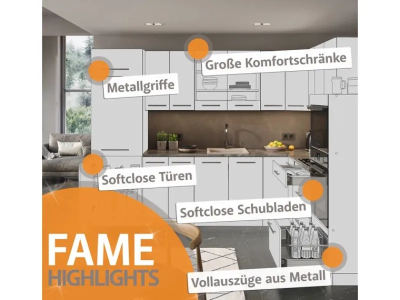 Vicco Fame-Line Eckküche Goldkraft Eiche/Anthrazit 227 x 60 cm ohne Arbeitsplatte ohne E-Geräte< Winkelküchen