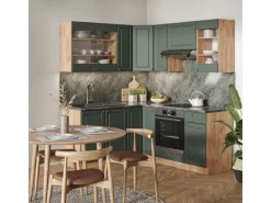 New Vicco Fame-Line Eckküche -Gold Landhaus/Goldkraft Eiche 160 x 60 cm ohne Arbeitsplatte ohne E-Geräte Grün