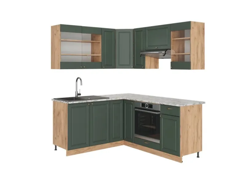 Vicco Fame-Line Eckküche -Gold Landhaus/Goldkraft Eiche 160 x 190 cm AP Marmor ohne E-Geräte< Winkelküchen