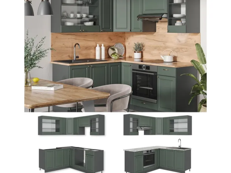 Winkelküchen<Vicco Fame-Line Eckküche -Gold Landhaus/Anthrazit 160 x 60 cm ohne Arbeitsplatte ohne E-Geräte