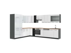 Clearance Vicco Fame-Line Eckküche /Anthrazit 347 x 257 cm AP Eiche ohne E-Geräte Weiß Hochglanz