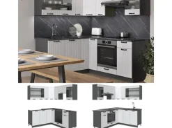 Winkelküchen<Vicco Fame-Line Eckküche Weiß Landhaus/Anthrazit 160 x 60 cm ohne Arbeitsplatte ohne E-Geräte