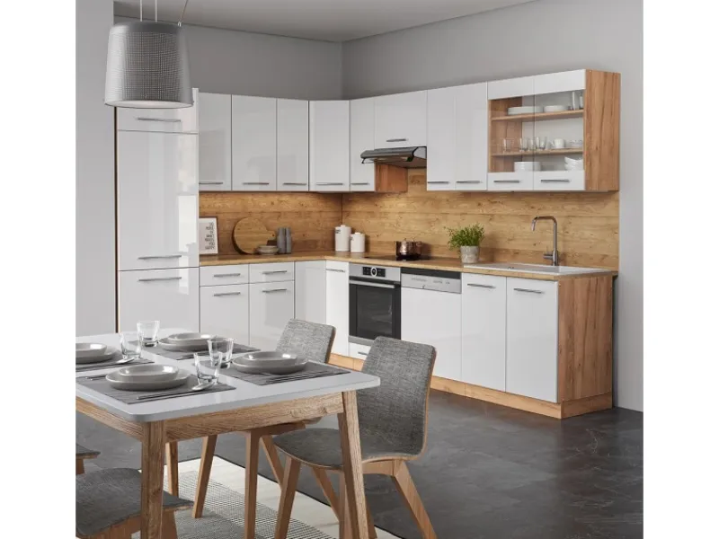 Online Vicco Fame-Line Eckküche Weiß Hochglanz/Goldkraft Eiche 227 x 287 cm AP Anthrazit ohne E-Geräte Hochglanz Weiß