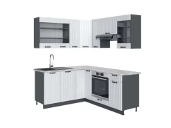 Winkelküchen<Vicco Fame-Line Eckküche Weiß Landhaus/Anthrazit 160 x 190 cm AP Marmor ohne E-Geräte