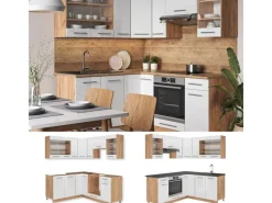 Online Vicco Fame-Line Eckküche Weiß Hochglanz/Goldkraft Eiche 160 x 60 cm ohne Arbeitsplatte ohne E-Geräte Hochglanz Weiß