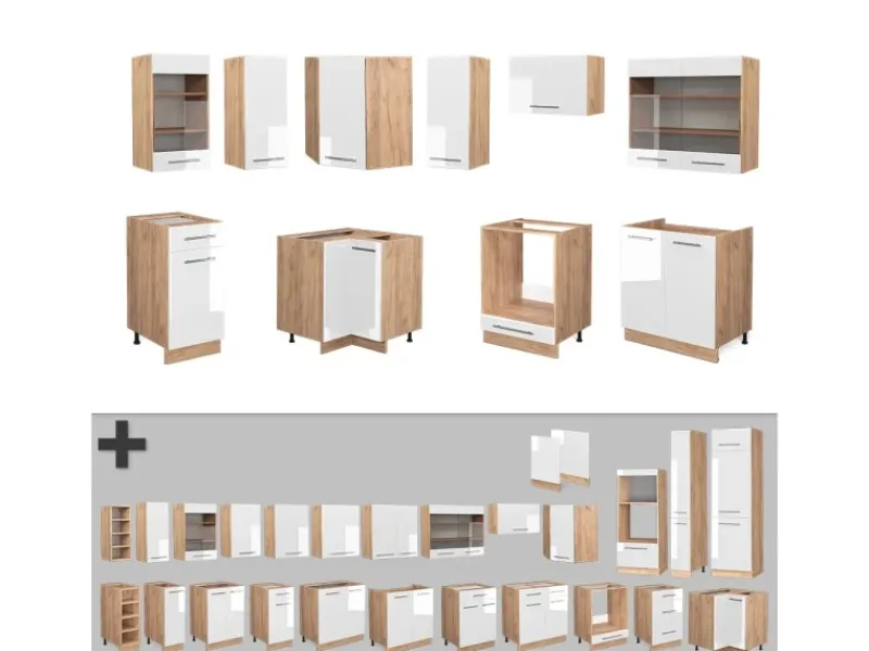 Online Vicco Fame-Line Eckküche Weiß Hochglanz/Goldkraft Eiche 160 x 60 cm ohne Arbeitsplatte ohne E-Geräte Hochglanz Weiß