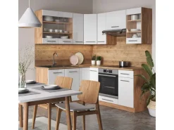 New Vicco Fame-Line Eckküche Weiß Hochglanz/Goldkraft Eiche 160 x 190 cm AP Marmor ohne E-Geräte Hochglanz Weiß