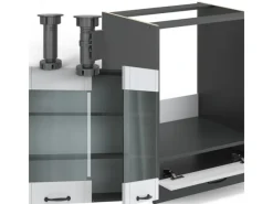 Winkelküchen<Vicco Fame-Line Eckküche Weiß Landhaus/Anthrazit 227 x 60 cm ohne Arbeitsplatte ohne E-Geräte