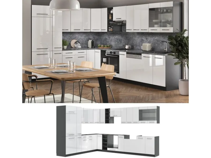 Vicco Fame-Line Eckküche /Anthrazit 347 x 257 cm AP Anthrazit ohne E-Geräte< Winkelküchen|Kücheninseln