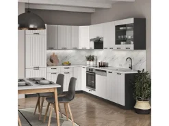 New Vicco Fame-Line Eckküche Weiß Landhaus/Anthrazit 227 x 287 cm AP Marmor ohne E-Geräte Weiß Strukturiert