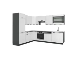 New Vicco Fame-Line Eckküche Weiß Landhaus/Anthrazit 227 x 287 cm AP Anthrazit ohne E-Geräte Weiß Strukturiert