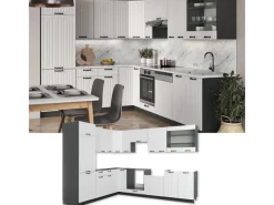 New Vicco Fame-Line Eckküche Weiß Landhaus/Anthrazit 227 x 287 cm AP Anthrazit ohne E-Geräte Weiß Strukturiert