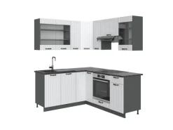 Vicco Fame-Line Eckküche Weiß Landhaus/Anthrazit 160 x 190 cm AP Anthrazit ohne E-Geräte< Winkelküchen