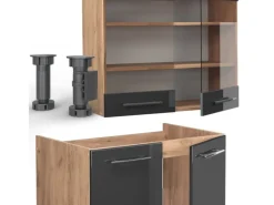 Vicco Fame-Line Einbauküche /Goldkraft Eiche 200 cm AP Anthrazit ohne E-Geräte< Einbauküchen