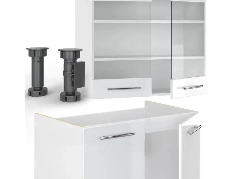 Herde|Kühlschränke<Vicco Fame-Line Küchenschränke Hochglanz/ 200 cm AP Eiche ohne E-Geräte