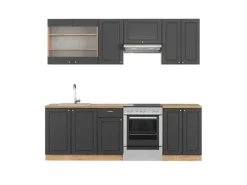 Einbauküchen<Vicco Fame-Line Küchenschränke Anthrazit Landhaus/Goldkraft Eiche 240 cm AP Eiche ohne E-Geräte