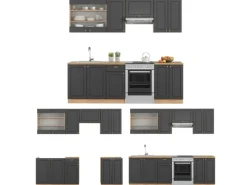 Einbauküchen<Vicco Fame-Line Küchenschränke Anthrazit Landhaus/Goldkraft Eiche 240 cm AP Eiche ohne E-Geräte