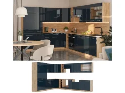 Vicco Fame-Line Küchenschränke Hochglanz/Goldkraft Eiche 257 x 60 cm AP Marmor ohne E-Geräte< Winkelküchen|Einbauküchen
