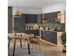 Vicco Fame-Line Küchenschränke Anthrazit Landhaus/Goldkraft Eiche 347 x 257 cm AP Marmor ohne E-Geräte< Winkelküchen