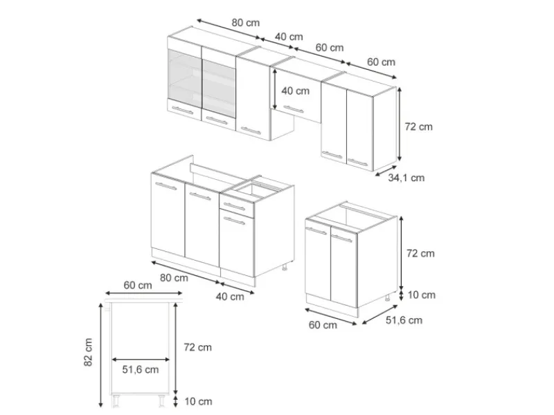 Einbauküchen<Vicco Fame-Line Küchenschränke Anthrazit Landhaus/Goldkraft Eiche 240 cm AP Marmor ohne E-Geräte