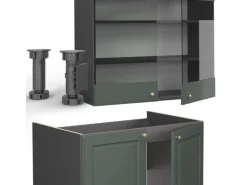 Vicco Fame-Line Küchenschränke -Gold Landhaus/Anthrazit 240 cm AP Anthrazit ohne E-Geräte Grün