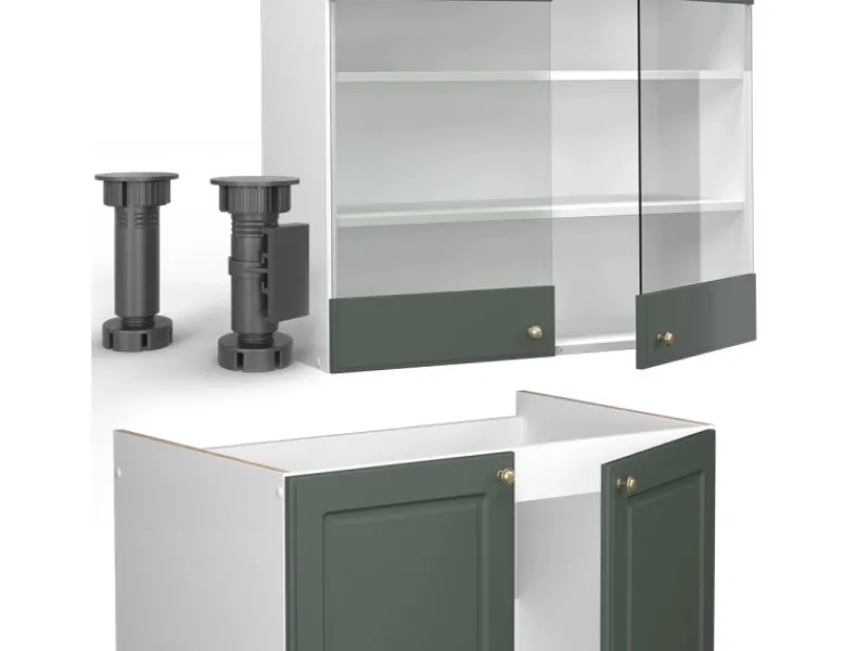 Vicco Fame-Line Küchenschränke -Gold Landhaus/Weiß 200 cm AP Eiche ohne E-Geräte< Einbauküchen