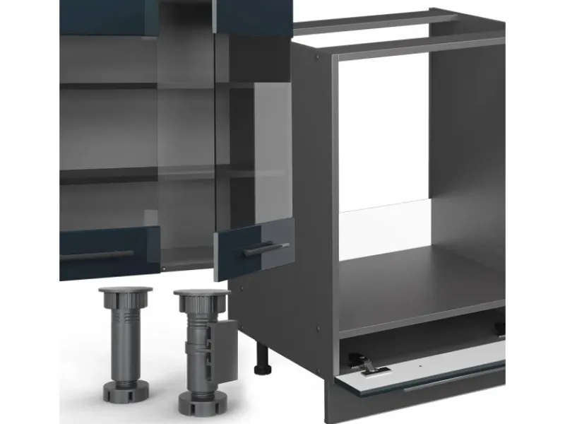 Einbauküchen<Vicco Fame-Line Küchenschränke Hochglanz/Anthrazit 355 cm AP Anthrazit ohne E-Geräte