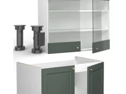 Einbauküchen<Vicco Fame-Line Küchenschränke -Gold Landhaus/Weiß 240 cm ohne Arbeitsplatte ohne E-Geräte