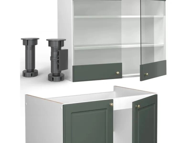 Einbauküchen<Vicco Fame-Line Küchenschränke -Gold Landhaus/Weiß 240 cm ohne Arbeitsplatte ohne E-Geräte