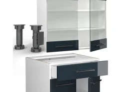Single-Küchen<Vicco Fame-Line Küchenschränke Hochglanz/Weiß 140 cm AP Marmor ohne E-Geräte