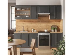 Online Vicco Fame-Line Küchenschränke Anthrazit Landhaus/Goldkraft Eiche 240 cm AP Anthrazit ohne E-Geräte Anthrazit Struktur
