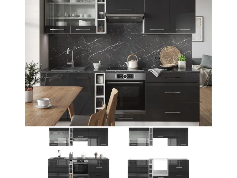 Einbauküchen<Vicco Fame-Line Küchenschränke /Weiß 235 cm ohne Arbeitsplatte ohne E-Geräte