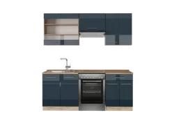 Einbauküchen<Vicco Fame-Line Küchenschränke Hochglanz/Goldkraft Eiche 200 cm AP Eiche ohne E-Geräte