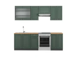 Discount Vicco Fame-Line Küchenschränke -Gold Landhaus/Anthrazit 240 cm AP Eiche ohne E-Geräte Grün