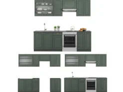 Discount Vicco Fame-Line Küchenschränke -Gold Landhaus/Anthrazit 240 cm AP Eiche ohne E-Geräte Grün