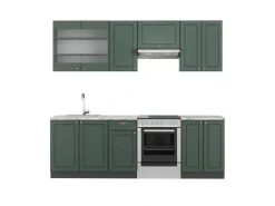 New Vicco Fame-Line Küchenschränke -Gold Landhaus/Anthrazit 240 cm AP Marmor ohne E-Geräte Grün