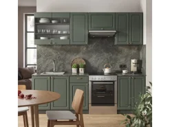 New Vicco Fame-Line Küchenschränke -Gold Landhaus/Anthrazit 240 cm AP Marmor ohne E-Geräte Grün