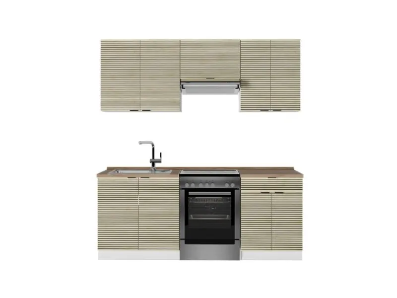 Clearance Vicco Fame-Line Küchenschränke Eiche Paneel/Weiß 200 cm AP Eiche ohne E-Geräte Berghütten Eiche