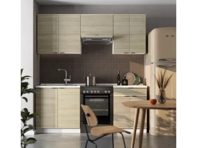 Clearance Vicco Fame-Line Küchenschränke Eiche Paneel/Weiß 200 cm AP Eiche ohne E-Geräte Berghütten Eiche