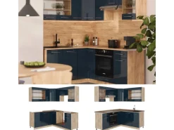 Best Vicco Fame-Line Küchenschränke Hochglanz/Goldkraft Eiche 160 x 60 cm ohne Arbeitsplatte ohne E-Geräte Dunkelblau