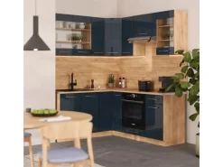 Best Vicco Fame-Line Küchenschränke Hochglanz/Goldkraft Eiche 160 x 60 cm ohne Arbeitsplatte ohne E-Geräte Dunkelblau