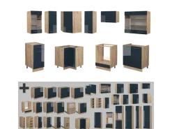 Best Vicco Fame-Line Küchenschränke Hochglanz/Goldkraft Eiche 160 x 60 cm ohne Arbeitsplatte ohne E-Geräte Dunkelblau