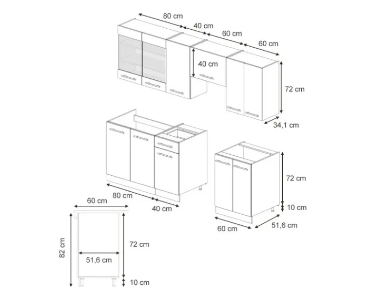 Einbauküchen<Vicco Fame-Line Küchenschränke /Weiß 240 cm AP Eiche ohne E-Geräte