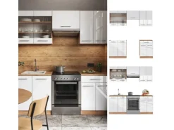 Vicco Fame-Line Küchenschränke Weiß Hochglanz/Goldkraft Eiche 200 cm AP Anthrazit ohne E-Geräte< Einbauküchen