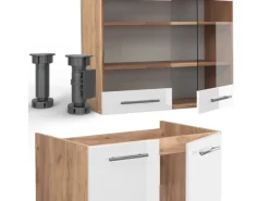 Vicco Fame-Line Küchenschränke Weiß Hochglanz/Goldkraft Eiche 200 cm AP Anthrazit ohne E-Geräte< Einbauküchen